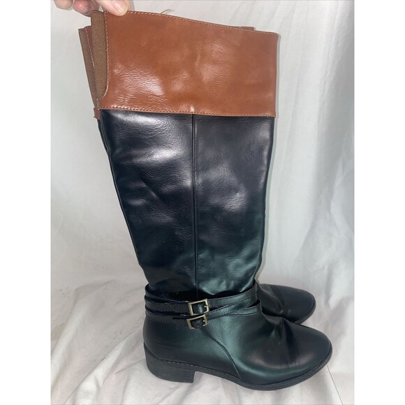 SO Trixie Equestrian Riding Faux Leather Boots Knee High 6.5 MedTwo Tone Tall - Picture 1 of 8